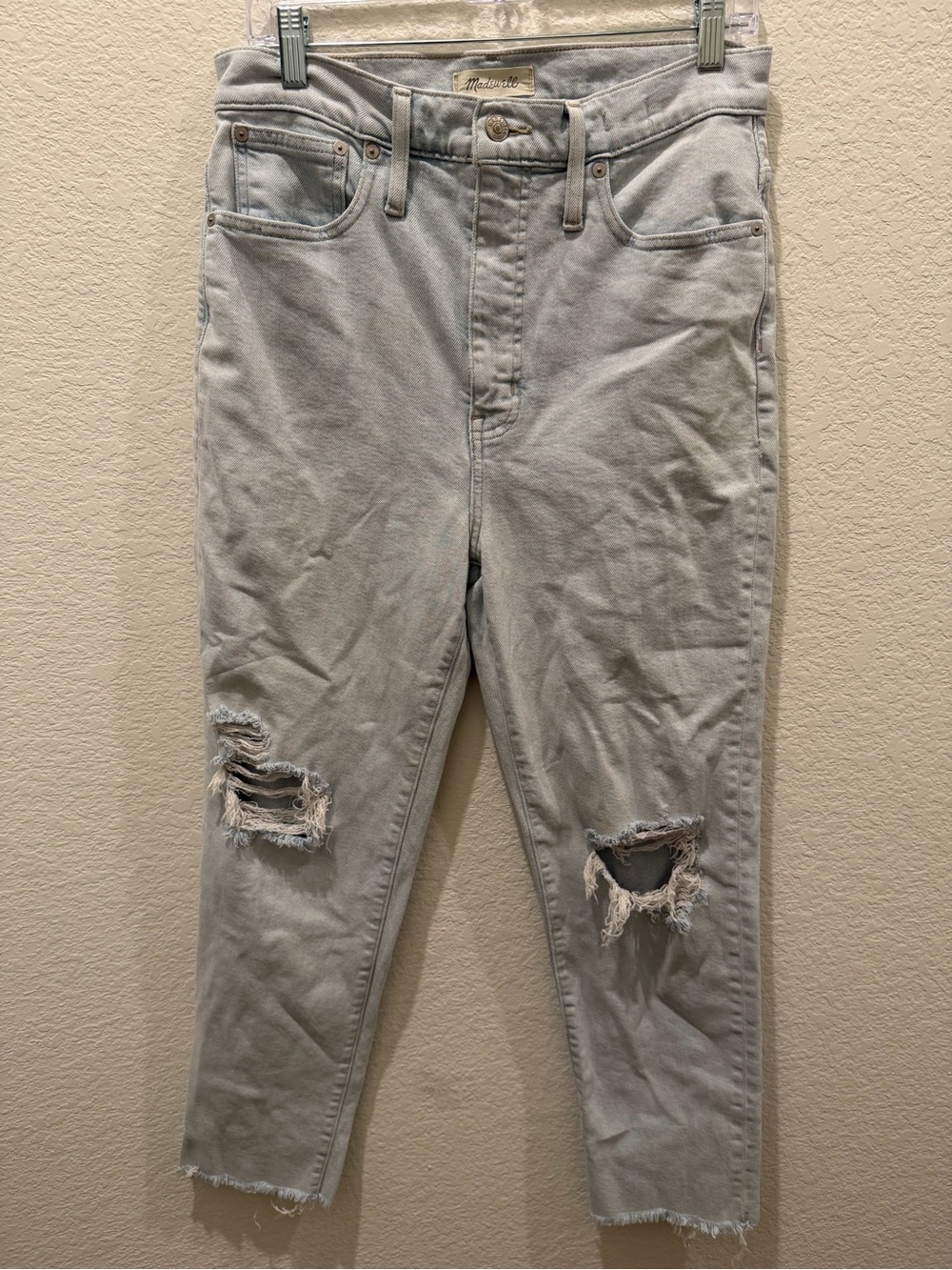 Madewell The‎ Momjean High Rise Distressed Light Wash Denim Jeans Size 30